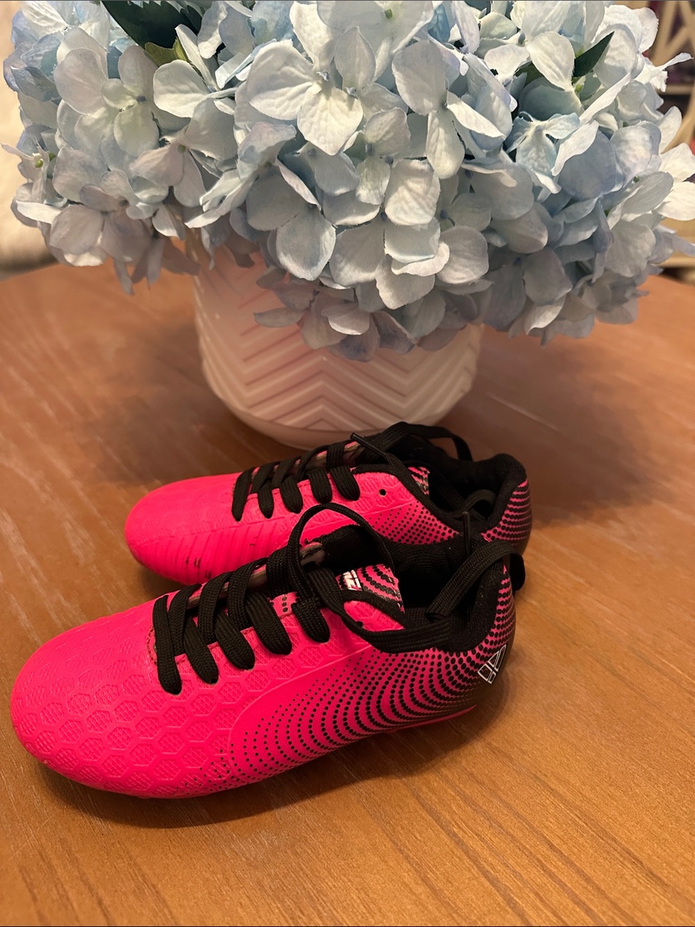 Kids Hot Pink Soccer Cleats with Black Accents CLEATS